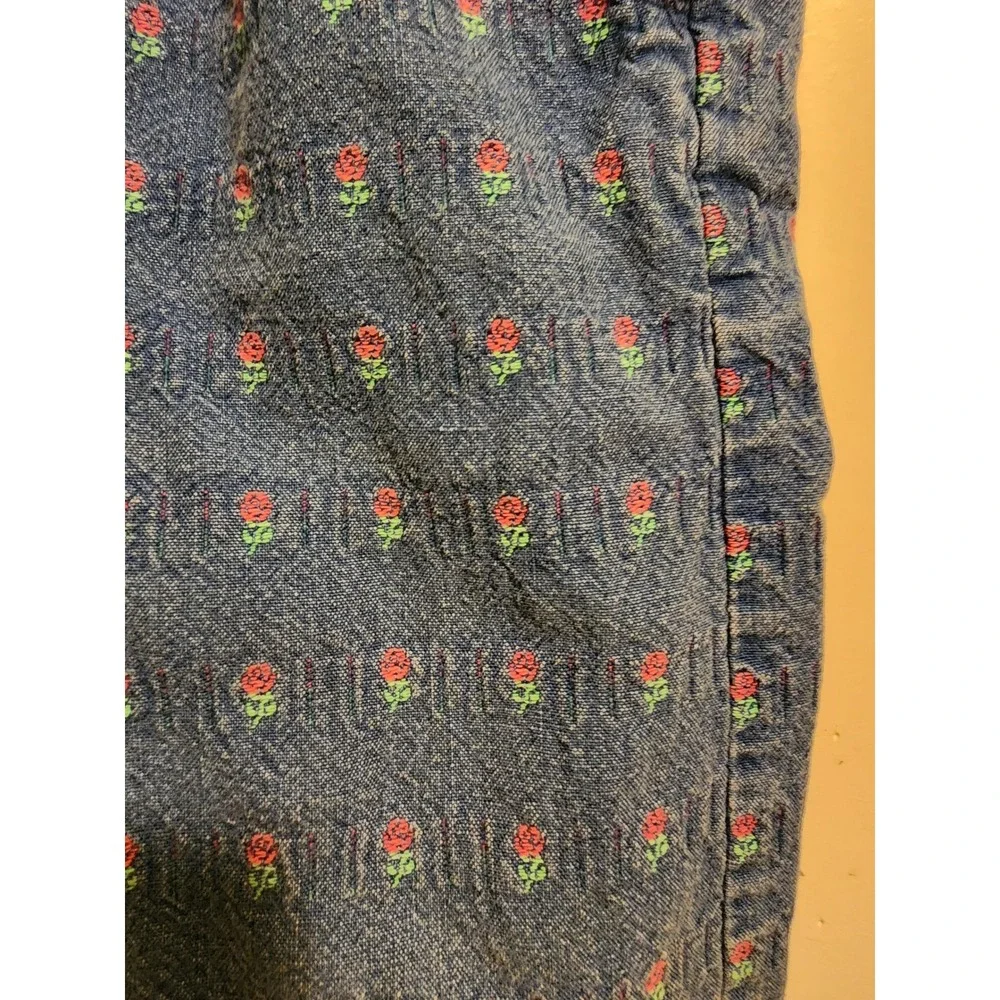 Vintage OshKosh Bgosh Floral Embroidered Denim Pants Blue Rose Elastic Waist